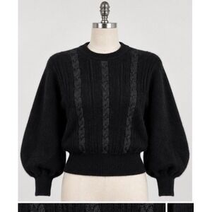 Gucci SPA Vintage 80s Sweater Angora Wool Black Cable Knit Size 46 Italy Luxury